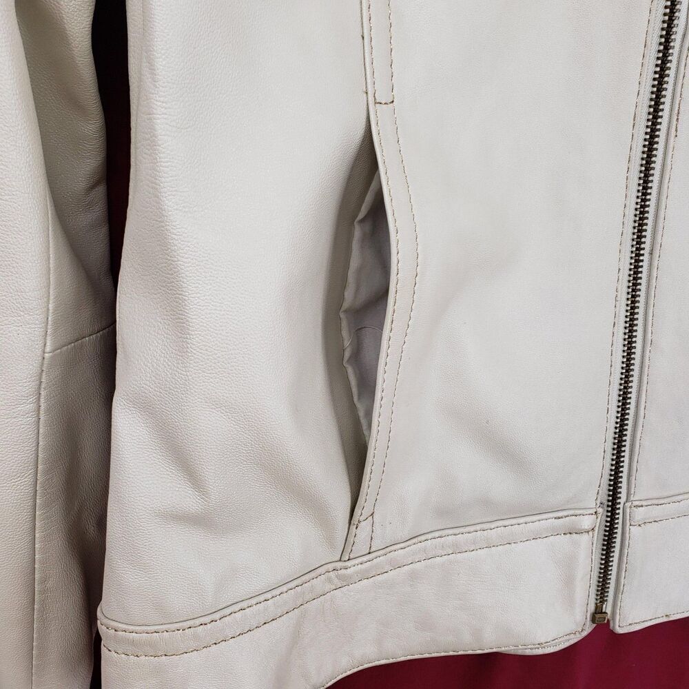 Wilsons Leather Pelle Studio Jacket Womens Small Ivory Genuine Leather Zip Front - Picture 2 of 11
